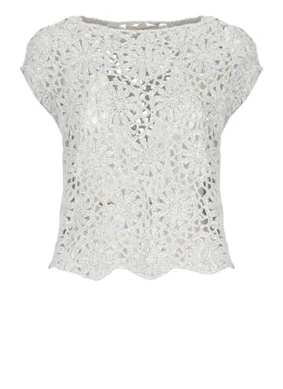 Antonelli Silver Linen And Cotton Knit Top