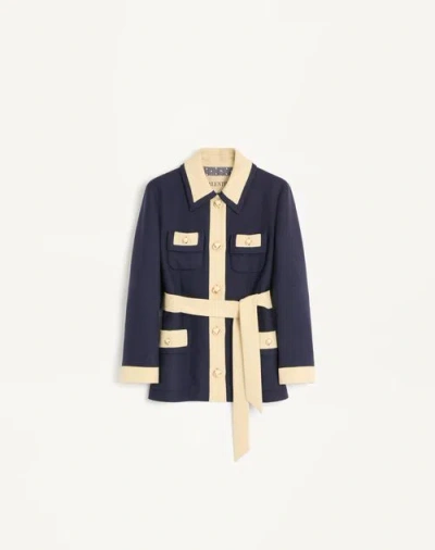 Valentino Blue/ivory Jacket With Belt In Black