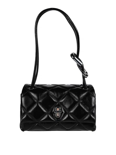 Marc Jacobs The Mini Dual Black Diamond-quilted Crossbody Bag With Top Handle In Leather Woman In Black