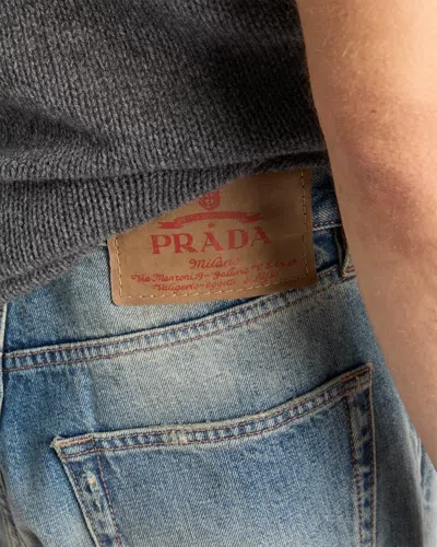 Prada Distressed Straight Jeans In Blue