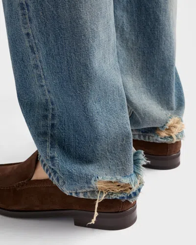 Prada Distressed Straight Jeans In Blue