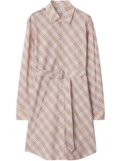Burberry Check Belted Long-sleeve Mini Shirtdress