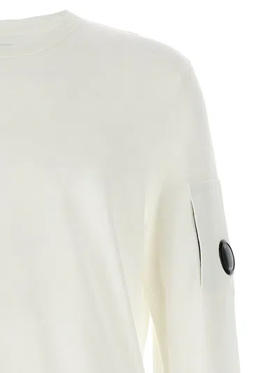 C.p. Company 'diagonal Raised' White Sweatshirt With Lens Motif On The Arm
