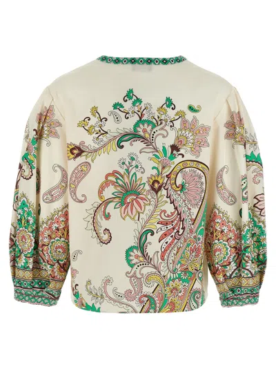 Etro Multicolor Blouse With V-neck And All-over Floral Print In Cotton Woman
