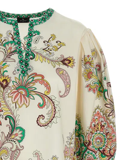 Etro Multicolor Blouse With V-neck And All-over Floral Print In Cotton Woman