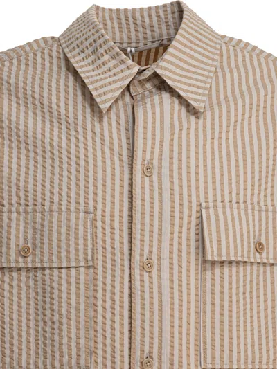 Kaptain Sunshine Silk-linen Blend Jacket With Vertical Stripes In Brown