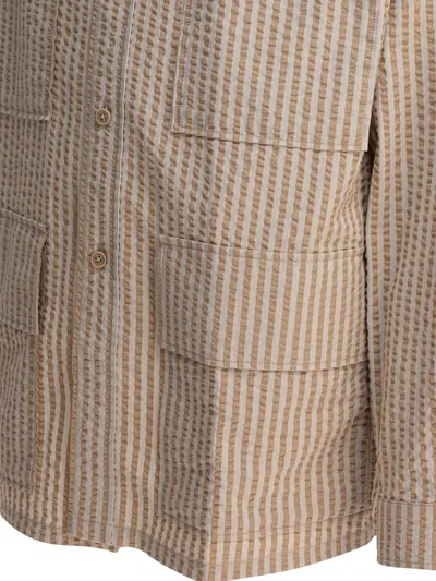 Kaptain Sunshine Silk-linen Blend Jacket With Vertical Stripes In Brown