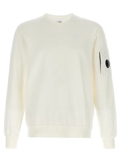 C.p. Company 'diagonal Raised' White Sweatshirt With Lens Motif On The Arm