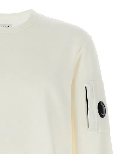 C.p. Company 'diagonal Raised' White Sweatshirt With Lens Motif On The Arm