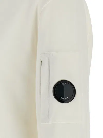 C.p. Company 'diagonal Raised' White Sweatshirt With Lens Motif On The Arm