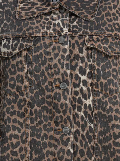 Ganni "leopard Print Denim Jacket" In Brown