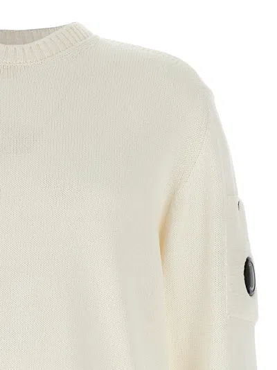 C.p. Company 'diagonal Raised' White Sweatshirt With Lens Motif On The Arm