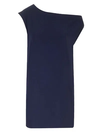 Norma Kamali Mini Dress With Dropped Shoulder Dresses Blue