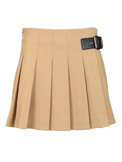 Dunst Beige Skirt With Adjustable Side Belt And Pleated Details