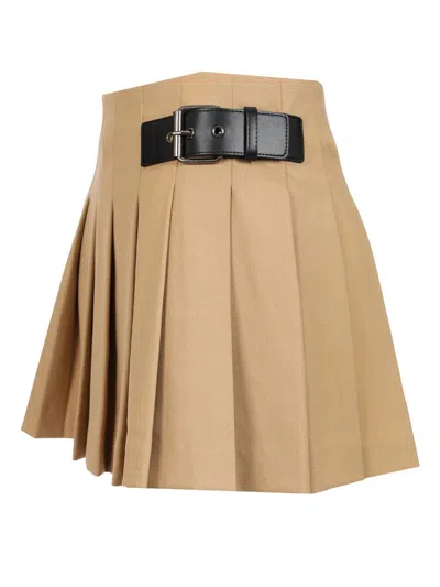 Dunst Beige Skirt With Adjustable Side Belt And Pleated Details