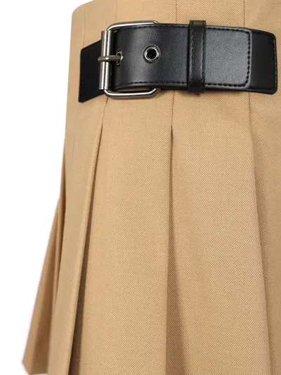 Dunst Beige Skirt With Adjustable Side Belt And Pleated Details