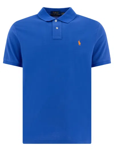 Polo Ralph Lauren Blue Polo Shirt With Logo Embroidery In Cotton Piquet Man