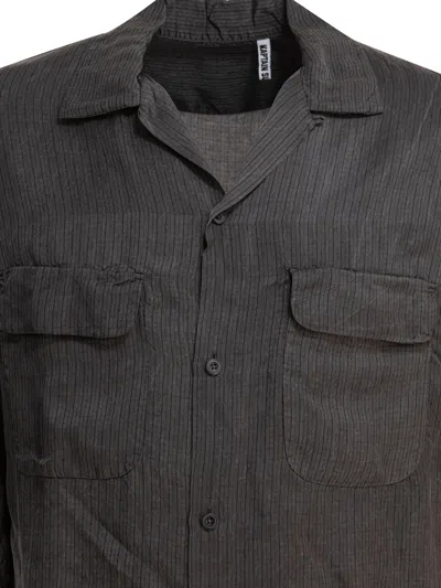 Kaptain Sunshine Relaxed Fit Short-sleeve Shirt With Vertical Stripe Texture In Black