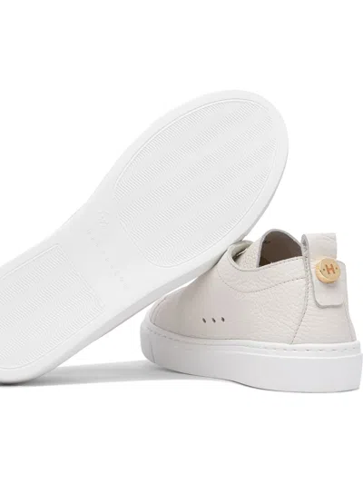 Henderson Baracco Textured Leather Sneakers With Rubber Sole In White