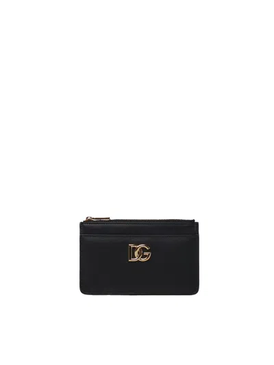Dolce & Gabbana Black Calfskin Leather Zip Card Holder