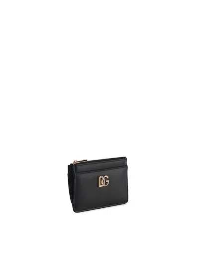 Dolce & Gabbana Black Calfskin Leather Zip Card Holder