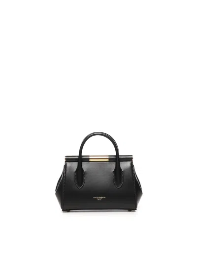 Dolce & Gabbana Marlene Palmellato Leather Handbag In Black