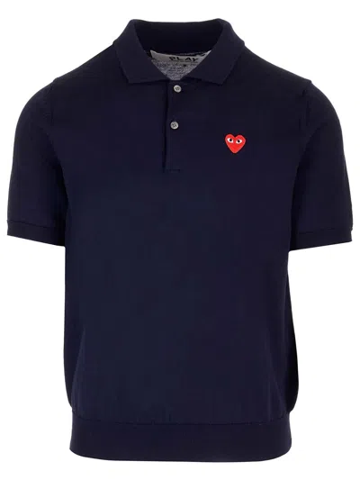 Comme Des Garçons Play Wool Polo Shirt Blue In Blue