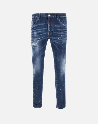 Dsquared2 Cool Gut Blue Jeans With Belt Loops And All-over Painted Details In Denim Man