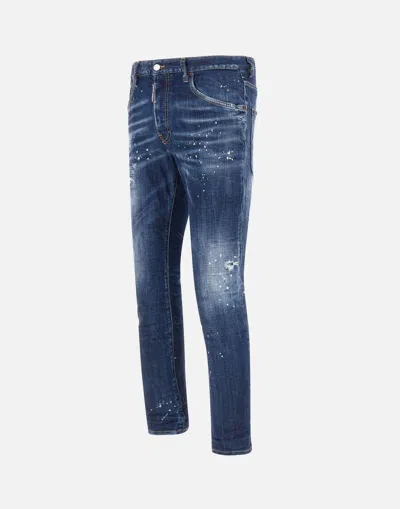 Dsquared2 Cool Gut Blue Jeans With Belt Loops And All-over Painted Details In Denim Man