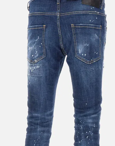 Dsquared2 Cool Gut Blue Jeans With Belt Loops And All-over Painted Details In Denim Man