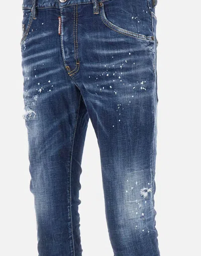 Dsquared2 Cool Gut Blue Jeans With Belt Loops And All-over Painted Details In Denim Man