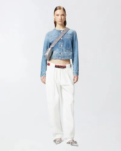 Pinko Blue Cropped Jacket With Patch Pockets On The Front