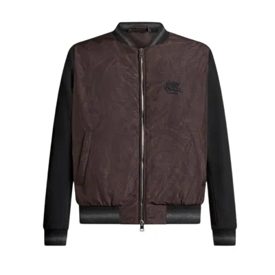 Etro Paisley Print Bomber Jacket With Panels In Brown