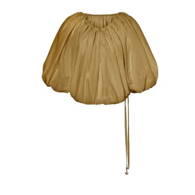 Philosophy Di Lorenzo Serafini Nylon Cropped Blouse Top In Khaki