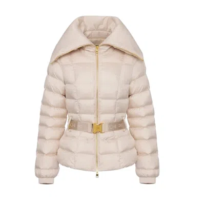 Elisabetta Franchi Short Down Jacket With Belt In Neutral