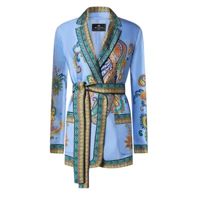 Etro Silk Twill Blazer In Blue