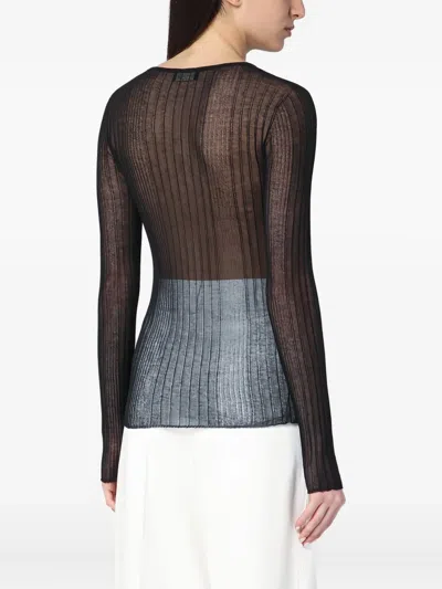 Roberto Collina Sheer Fabric Round Neck Ribbed Texture In Black