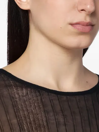 Roberto Collina Sheer Fabric Round Neck Ribbed Texture In Black