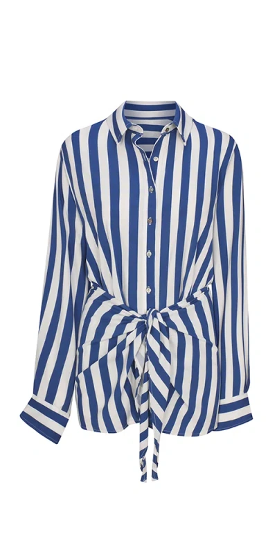 Anemos L.a. Button-down Wrap Mini Dress In Striped Stretch Twill In Blue