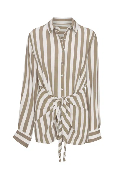 Anemos L.a. Button-down Wrap Mini Dress In Striped Stretch Twill In Blue