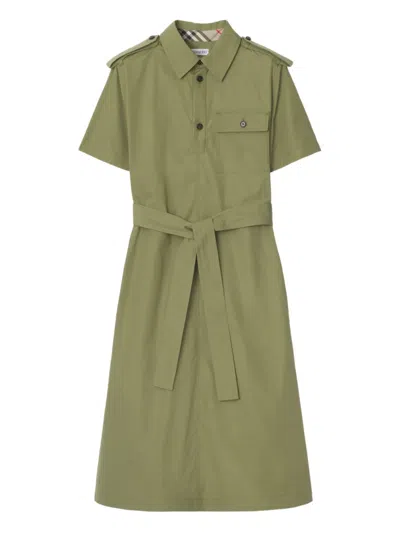 Burberry Belted Cotton Shirt Dress In Green