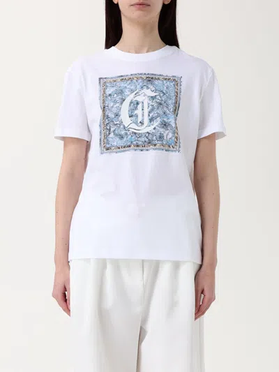 Just Cavalli Graphic Cotton T-shirt Round Neckline In Metallic