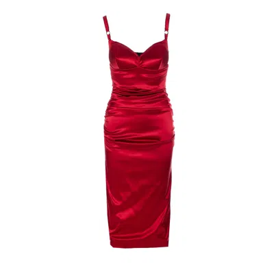 Dolce & Gabbana Women Red Dress With Bustier Design And Ruffled Details In Fabric Woman In Multi