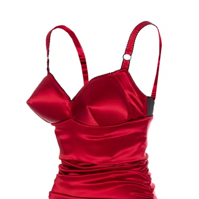 Dolce & Gabbana Women Red Dress With Bustier Design And Ruffled Details In Fabric Woman In Multi
