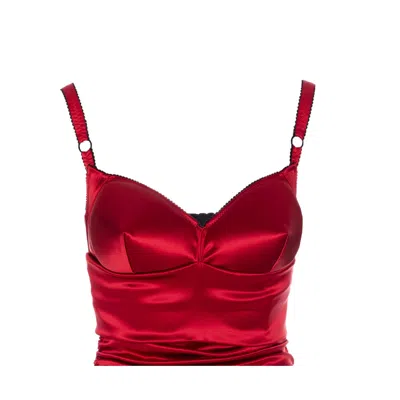 Dolce & Gabbana Women Red Dress With Bustier Design And Ruffled Details In Fabric Woman In Multi