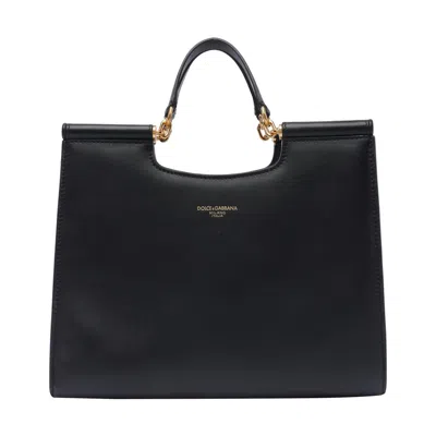 Dolce & Gabbana Black Calfskin Tote Bag With Adjustable Shoulder Strap
