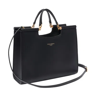 Dolce & Gabbana Black Calfskin Tote Bag With Adjustable Shoulder Strap