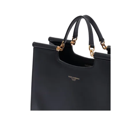 Dolce & Gabbana Black Calfskin Tote Bag With Adjustable Shoulder Strap