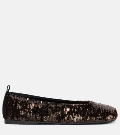 Jw Anderson Gunmetal All-over Sequin Ballerina Flats In Black