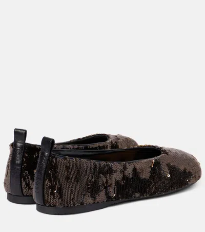 Jw Anderson Gunmetal All-over Sequin Ballerina Flats In Black